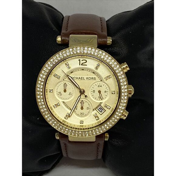 Michael Kors MK5632 Women's Brown Leather Analog Gold Dial Quartz Watch XX482 - Picture 3 of 12